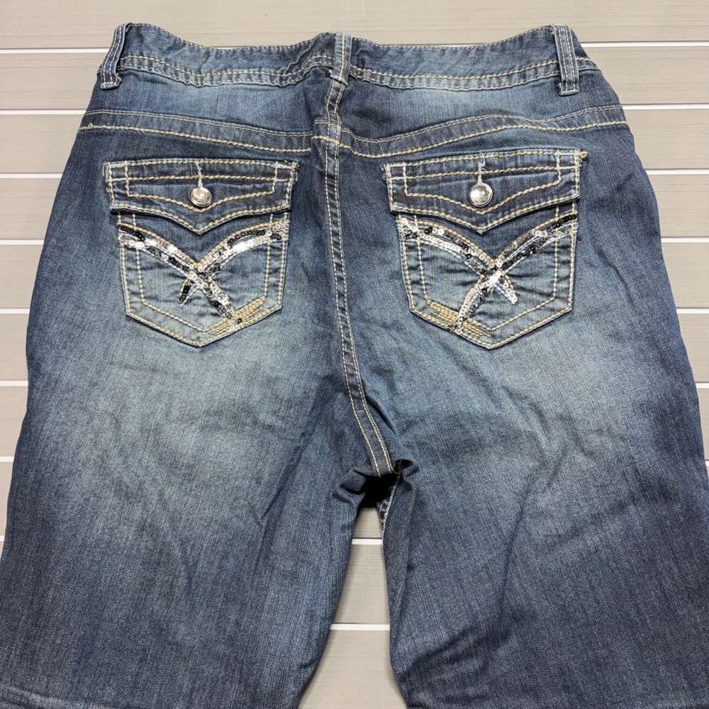 Lane Bryant Blue Sequin Flap Pocket Flare Leg Jeans Size 16 Medium Wash